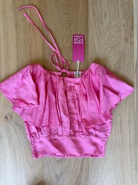 Cake for Dinner Pink Flutter Tie-Back Crop Top XS